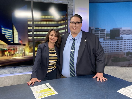 County Manager Julie Morgas Baca and Marcos Gonzales do Biz Moments