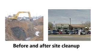 Before and after cleanup of a leaked petroleum storage tank site