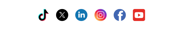 Tiktok, X, Likedin, Instagram, facebook, youtube icons