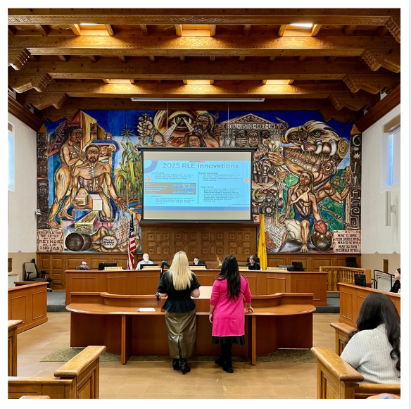 Clerk Clark and Deputy Clerk Ortiz presenting to county comissioners