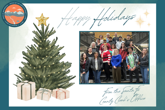 Holiday Card with a group photo of county clerk staff members