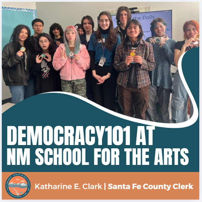 Group picture from Democracy101 event- Clerk's Office staff member and group of students