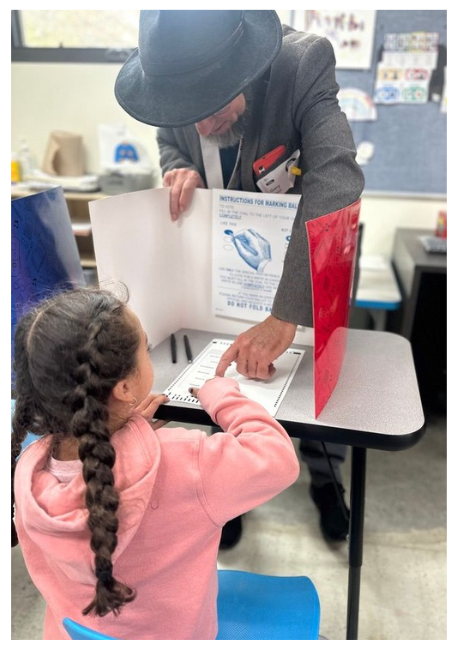 County Clerk Staff member helping THRIVE student mark their ballot