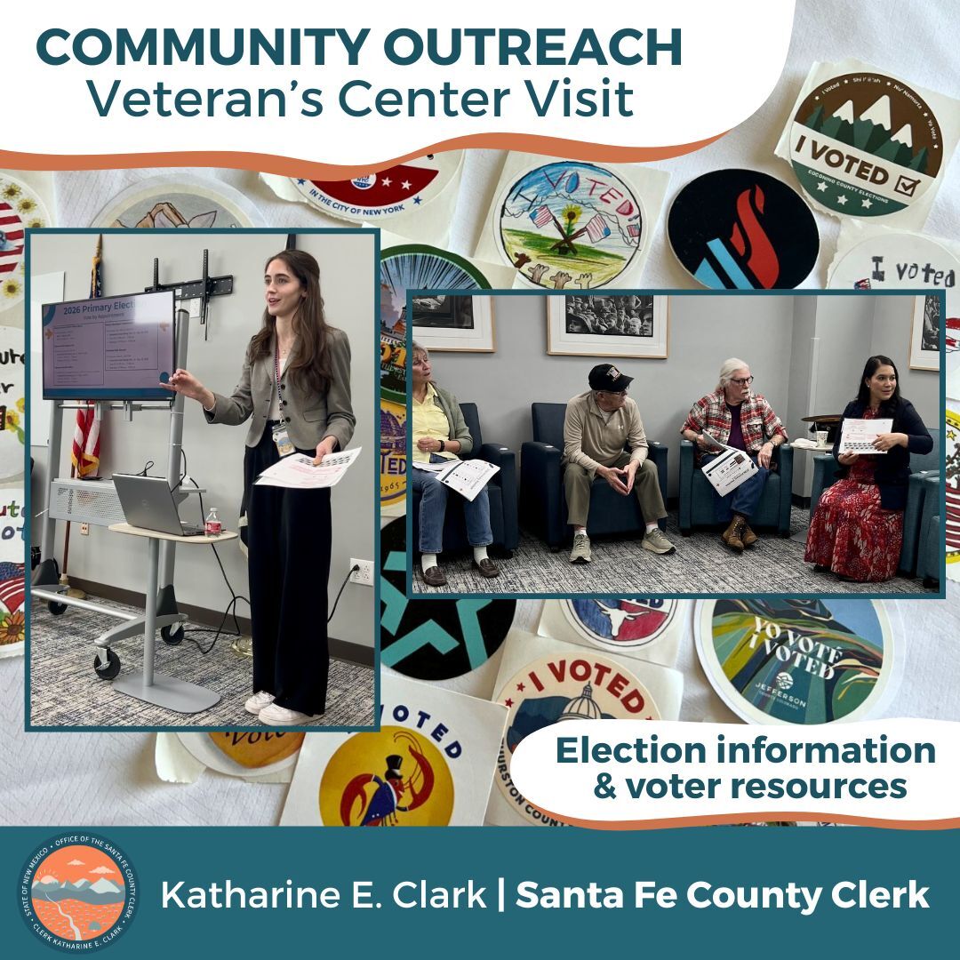 Collage of two photos from outreach event- staff member presenting, and staff member sitting with attendees