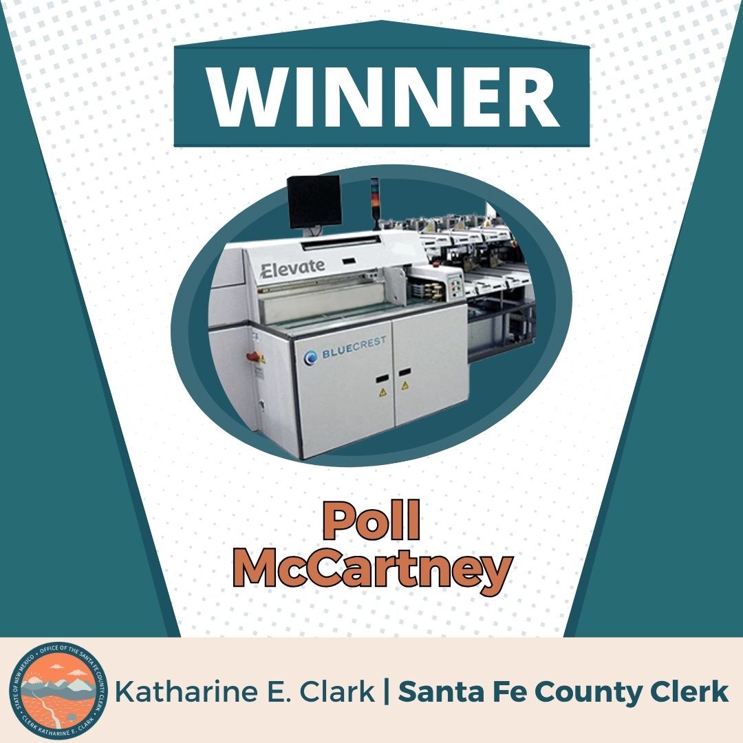 Graphic that shows an image of the ballot sorter and displays the winning name 