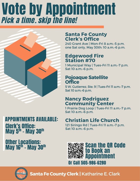 Flyer for vote by appointment- with info about locations, dates, times