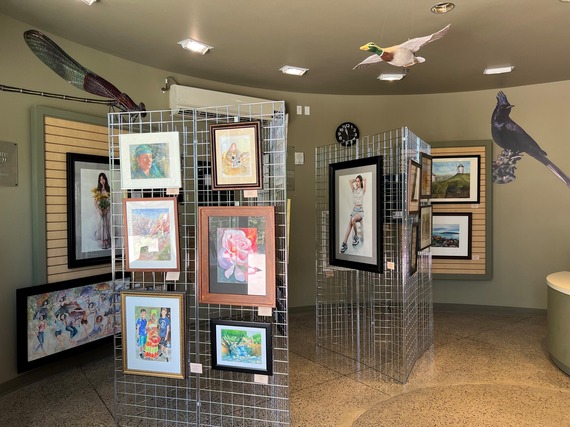 nevada watercolor society art pieces displayed in the information kiosk of wetlands park