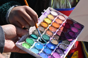 Water color palette in use at Wetlands Park Art Day.