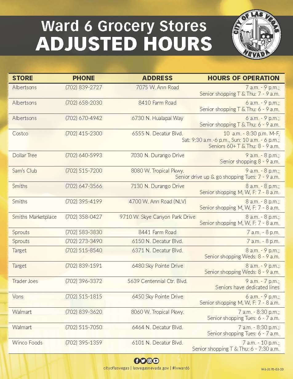 Ward 6 Senior Shopping hours