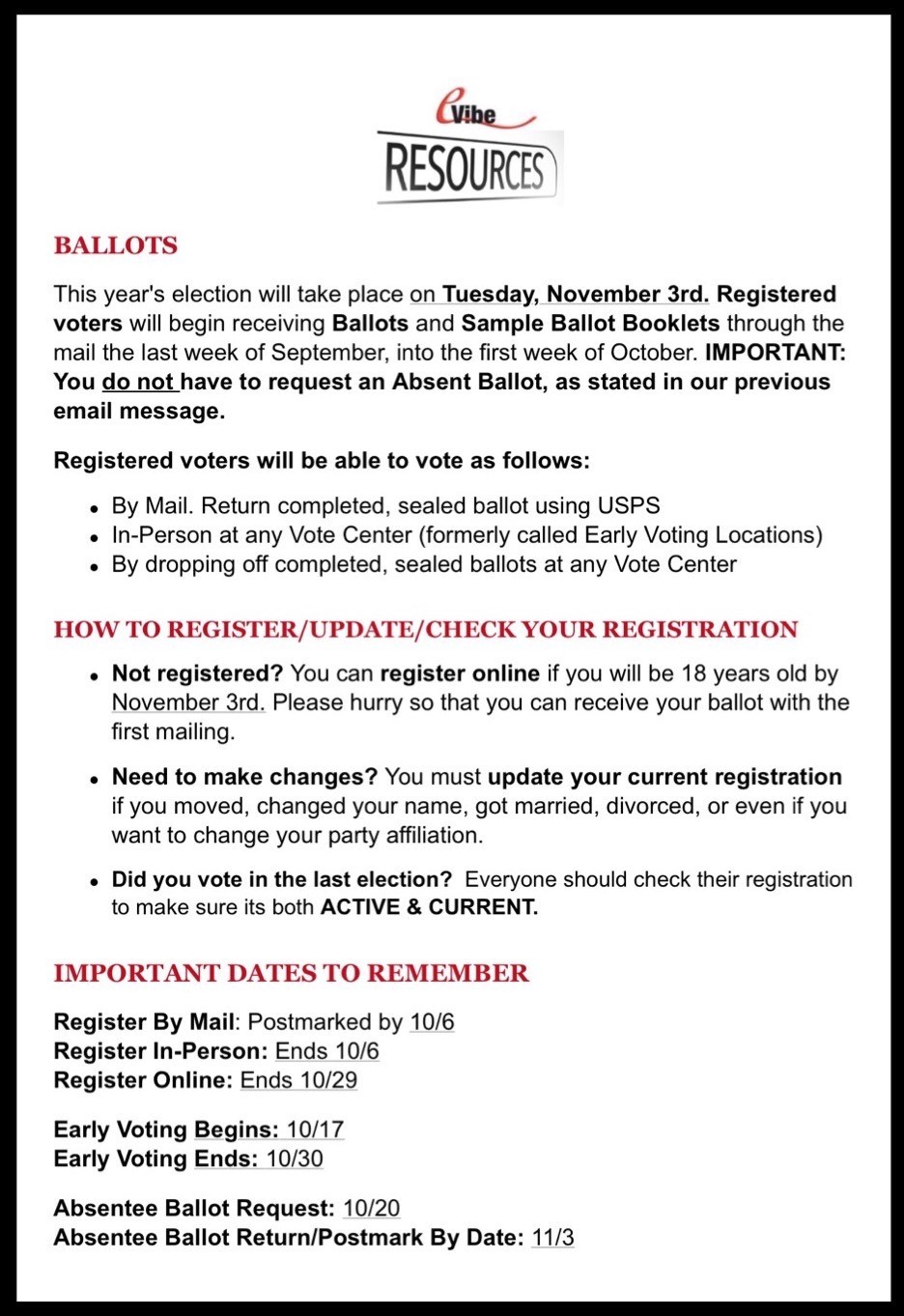 Voter information Evibe