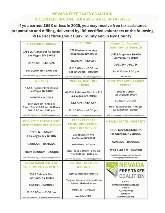 VITA program dates & locations flyer