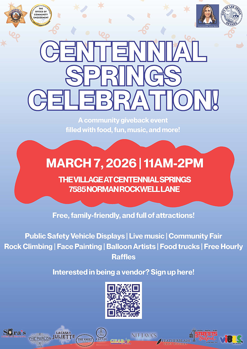 Centennial Springs Celebration March 7, 2026 flier