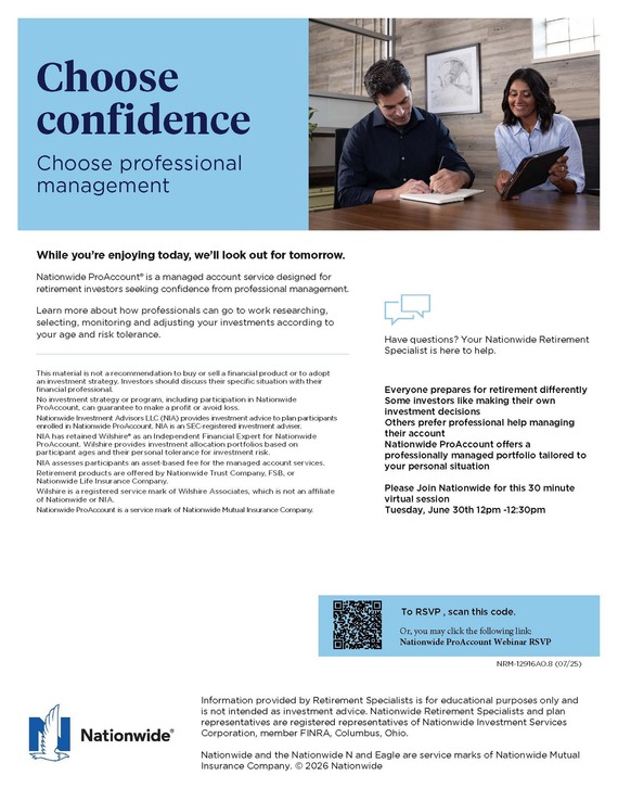 Nationwide Professional Management for Retirement Accounts flier for webinar June 30, 2026