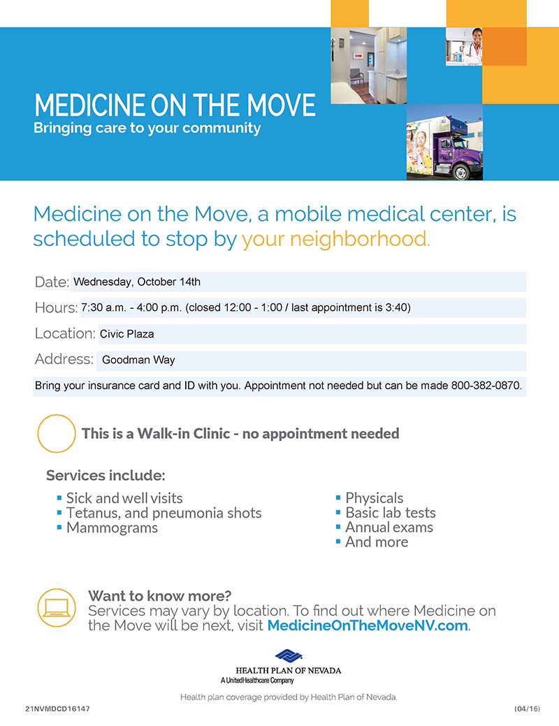 Medicine on the Move mobile Health Clinic Oct. 14, 2026