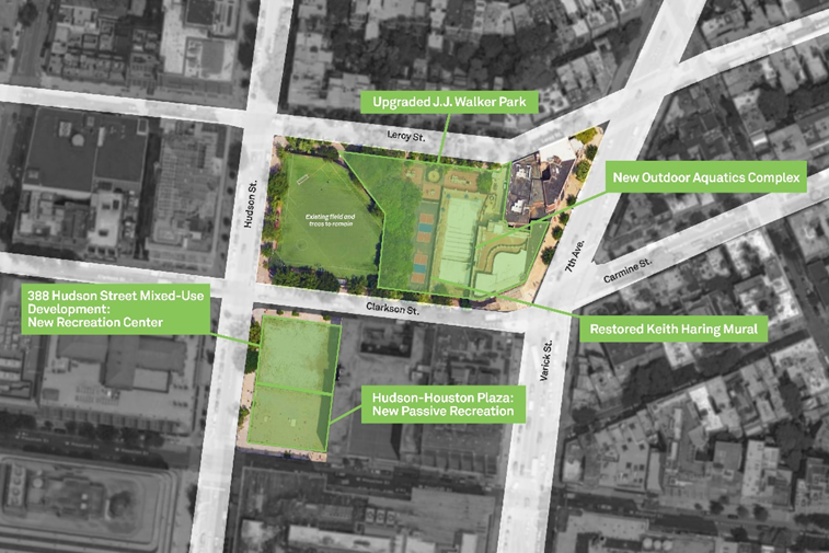 Aerial view of the full revitalization plan for the Clarkson Street Corridor. Credit: NYC Parks 
