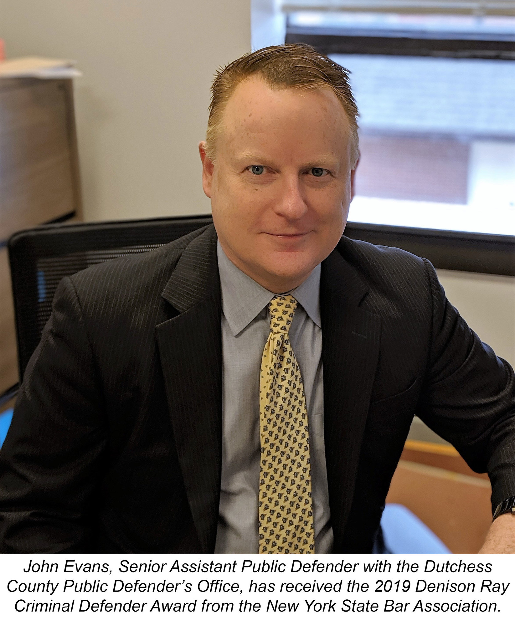 John Evans with the Dutchess County Public Defender’s Office has received the 2019 Denison Ray Criminal Defender Award.
