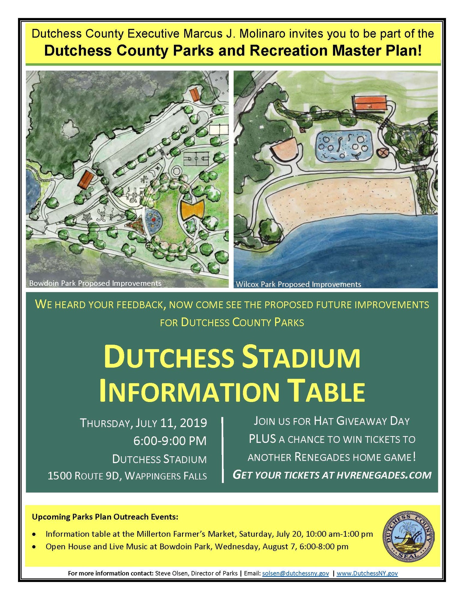 Parks Master Plan Outreach Event at Dutchess Stadium July 11
