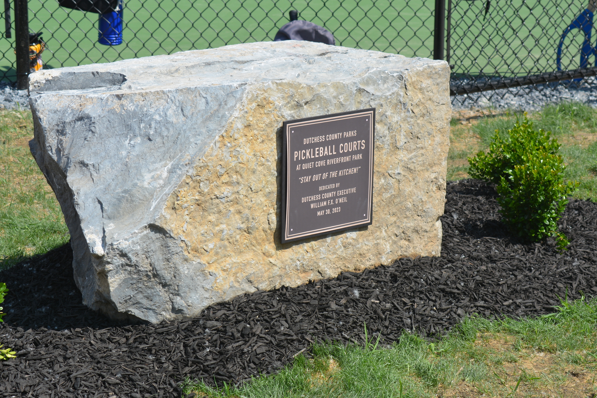 Dedication plaque at pickleball courts