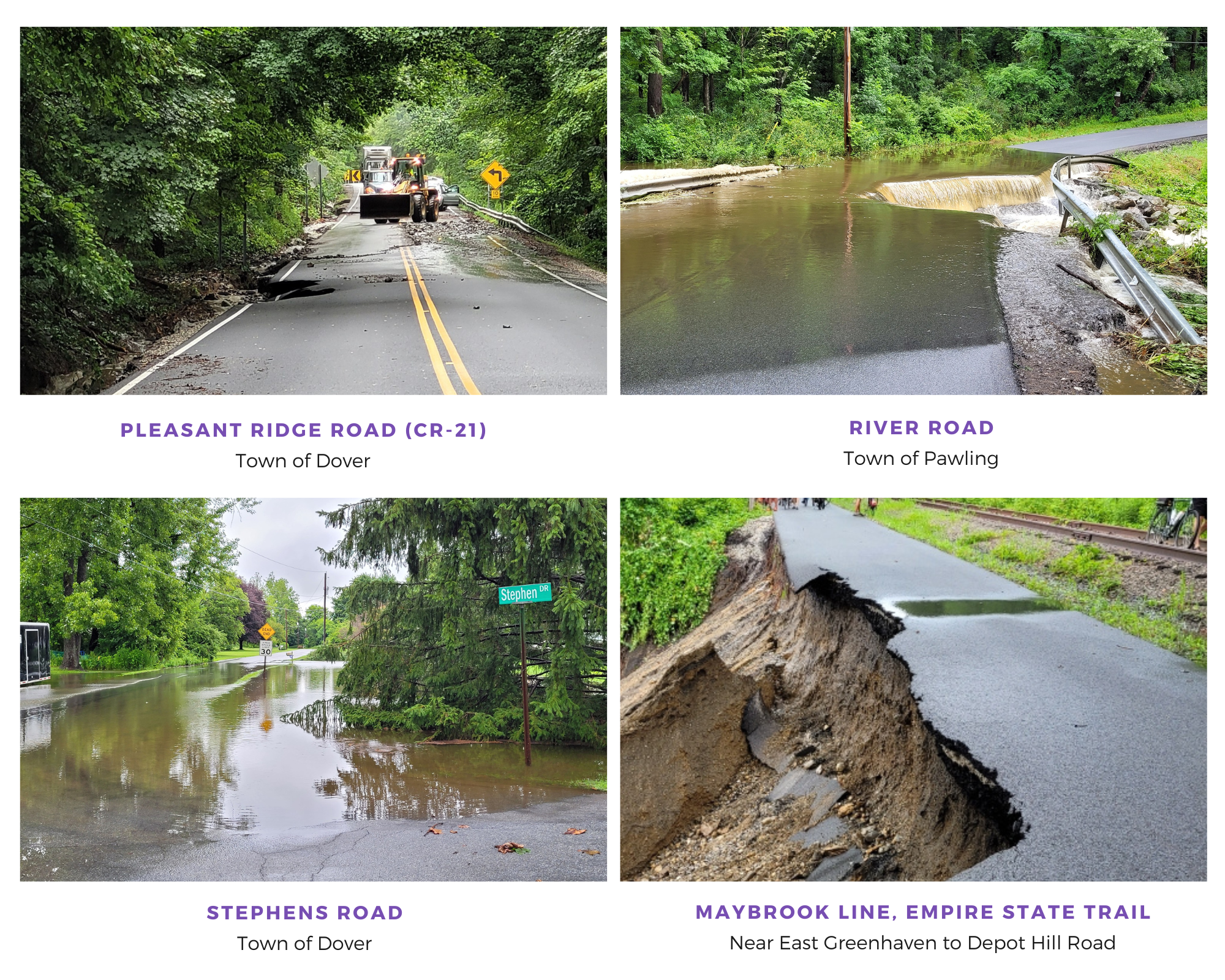 Photo Collage of Flooded roadways and trail