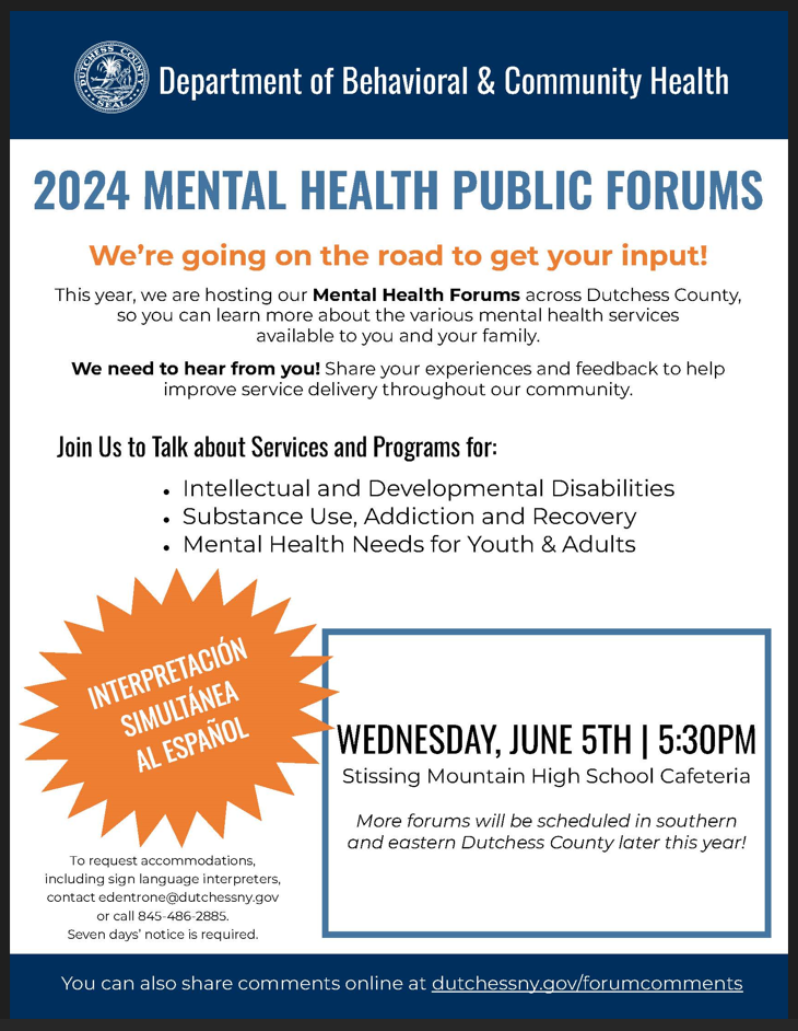 Mental Health Public Forum June 5th