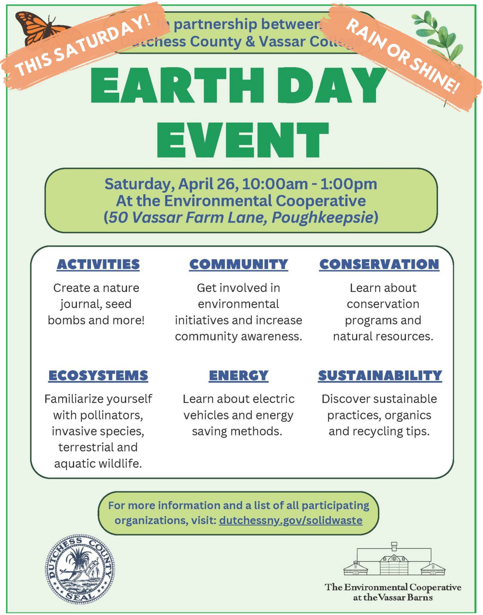 THIS SATURDAY! Dutchess County's Earth Day Event