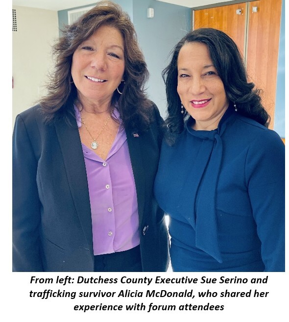 A photo of County Executive Sue Serino standing next to guest speaker Alicia McDonald