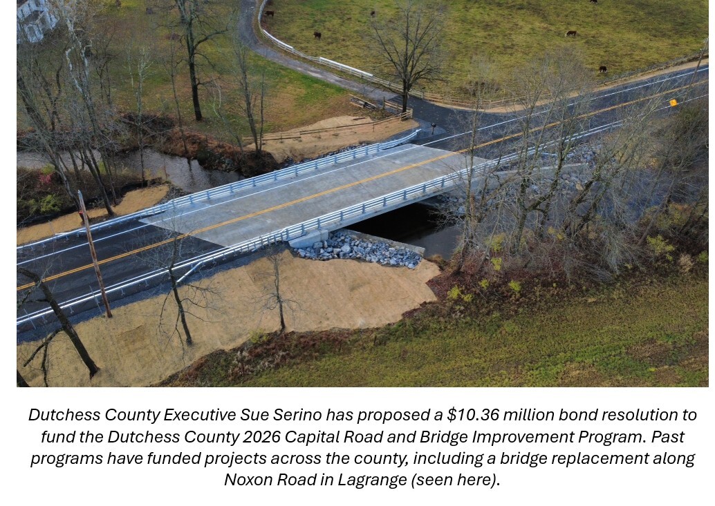 An aerial photo of a completed bridge replacement project along Noxon Road in Lagrange