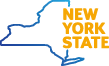 New York State logo blue state outline and yellow words