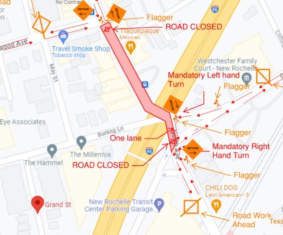 North Ave Bridge traffic detour map showing bridge closed between Garden St and Lockwood Avenue
