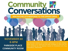 Community Conversations Event Flyer- graphics of people with conversation bubbles