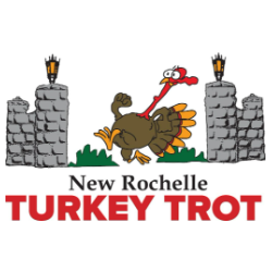 Turkey Trot image of turkey running through two stone pillars