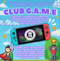 Club G.A.M.E. for middle schoolers flyer