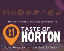 Taste of Horton purple graphic with icons of different foods