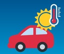 Car and thermometer graphic showing heat