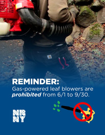 Gas powered leaf blower graphic with warning