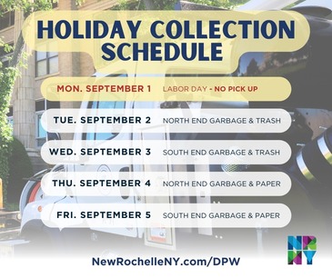 Labor Day Holiday collection graphic with days of the week and pickup details