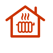 Home heating graphic- line drawing of house with radiant heat