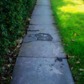 Sidewalk with cracks and hole