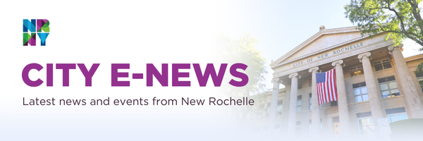 E-News from the City of New Rochelle- CIty Hall entrance with flag