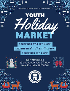 Youth Holiday Market flyer with snowflakes
