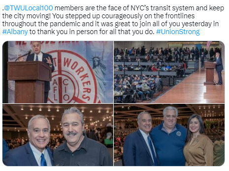 Comptroller DiNapoli Tweet about TWUlocal100