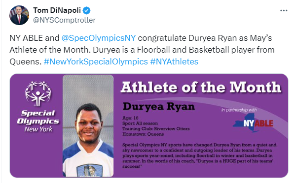 Athlete of the Month Tweet
