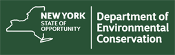 On the left, an outline of New York State with the words, New York State of Opportunity, overlaid. On the right, text that says, Department of Environmental Conservation. 