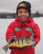 Child holding big yellow perch