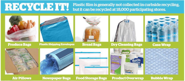 image showing what types of film plastics can be returned to the store for recycling
