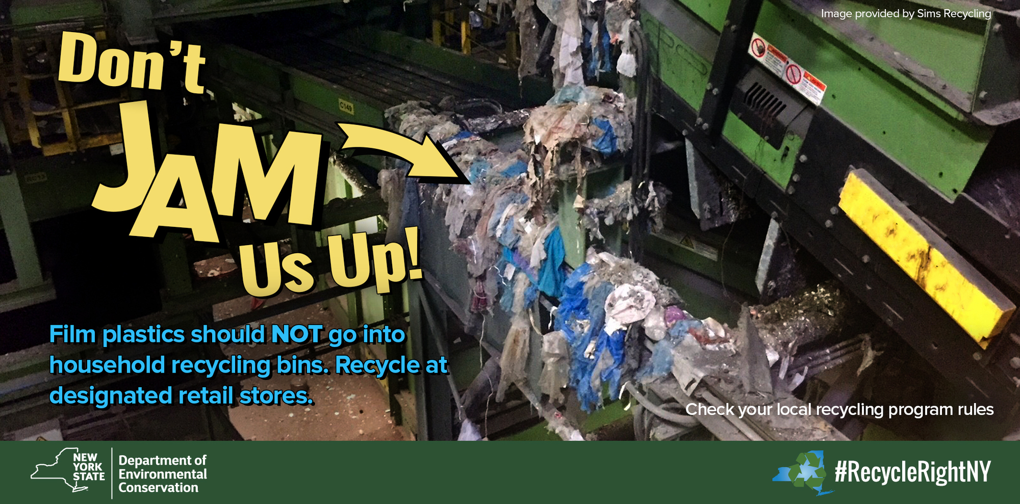 image showing film plastic jamming recycling facility equipment with text that says 