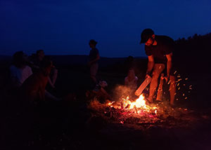 Campfire at night in summer