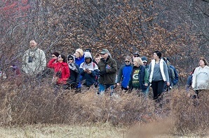 Group of people hiking on New Year's Day