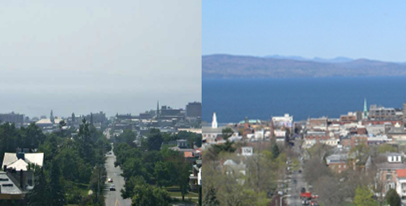 Air smog then vs clear now Burlington