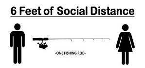 Fishing rod between two people demonstrating 6 feet distance
